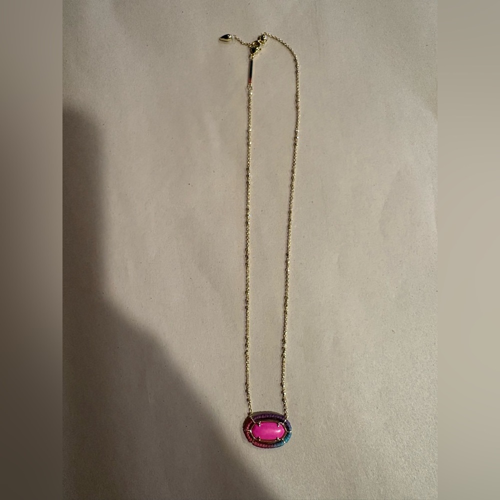 Kendra Scott Necklace with Pink Oval Pendant & Crochet Detail